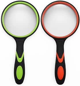 2 Pack 75mm 10X Handheld Magnifying Glass,Rubber Reading Magnifier for Kids Seniors, Suitable for... | Amazon (US)