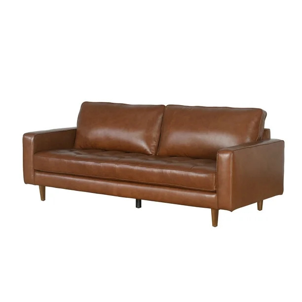 Devon & Claire Lorena Mid-Century Top Grain Leather Sofa, Camel - Walmart.com | Walmart (US)