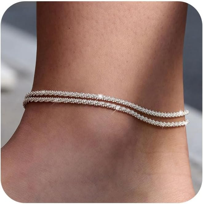 Sterling Silver Ankle Bracelets for Women: Dainty Layered Waterproof Anklet for Women Adjustable ... | Amazon (US)