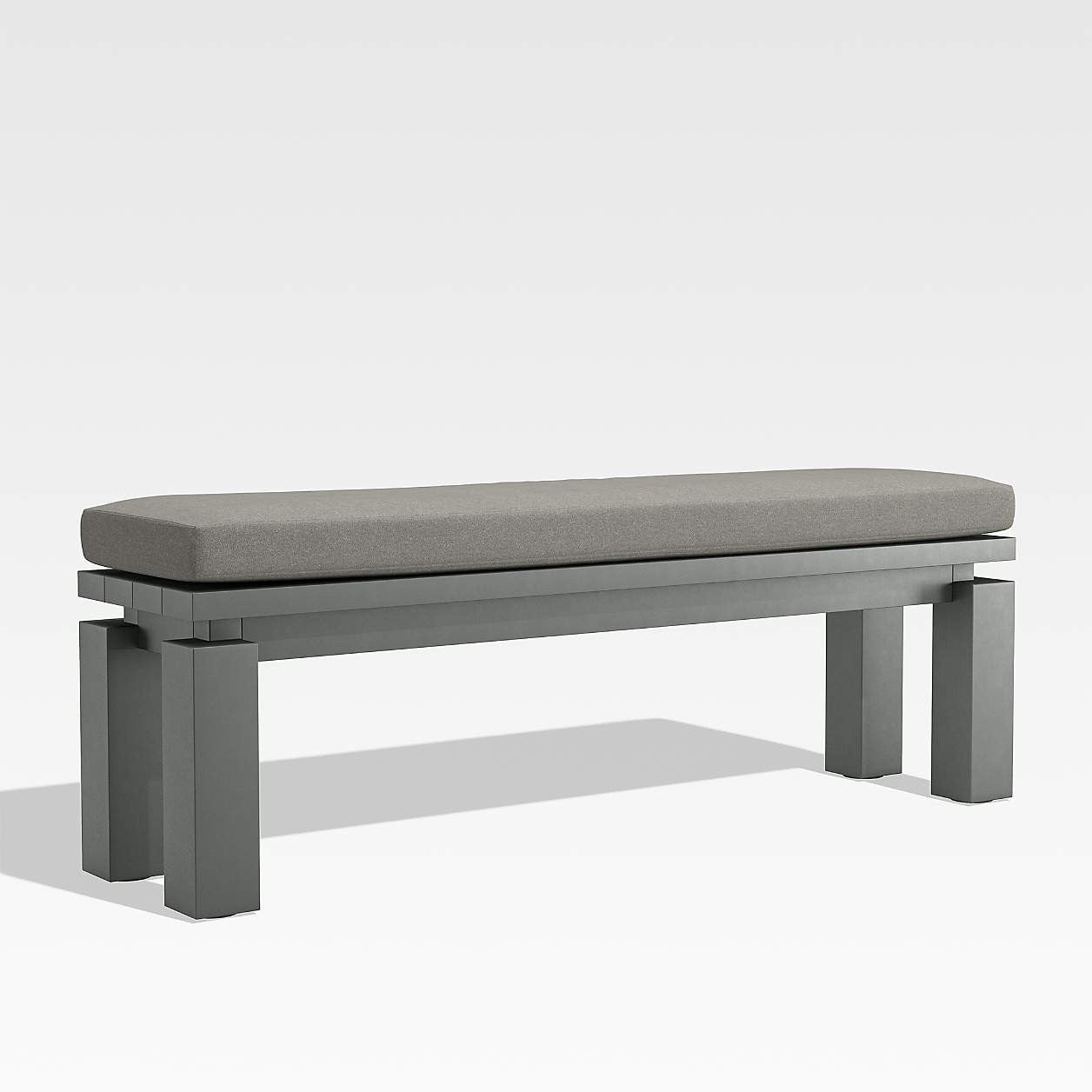 Walker Metal Dining Outdoor Bench with Graphite Sunbrella Cushion + Reviews | Crate & Barrel | Crate & Barrel