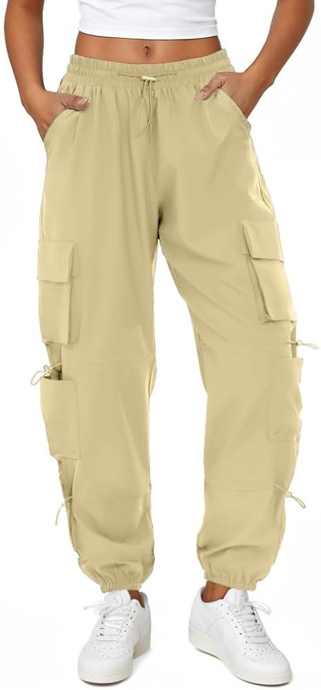 Womens Parachute Cargo Pants with Pockets Quick Dry Hiking Pants Lightweight Water-Resistant Bagg... | Amazon (US)