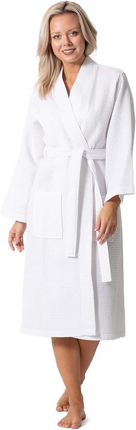 Premium Turkish Cotton Waffle Weave Lightweight Kimono Spa Bathrobe for Women | Amazon (US)