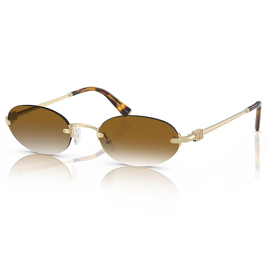 Retro Small Oval Sunglasses for Women Men, 2025 Trendy Rimless Sun Glasses Fashion Narrow Shades ... | Amazon (US)