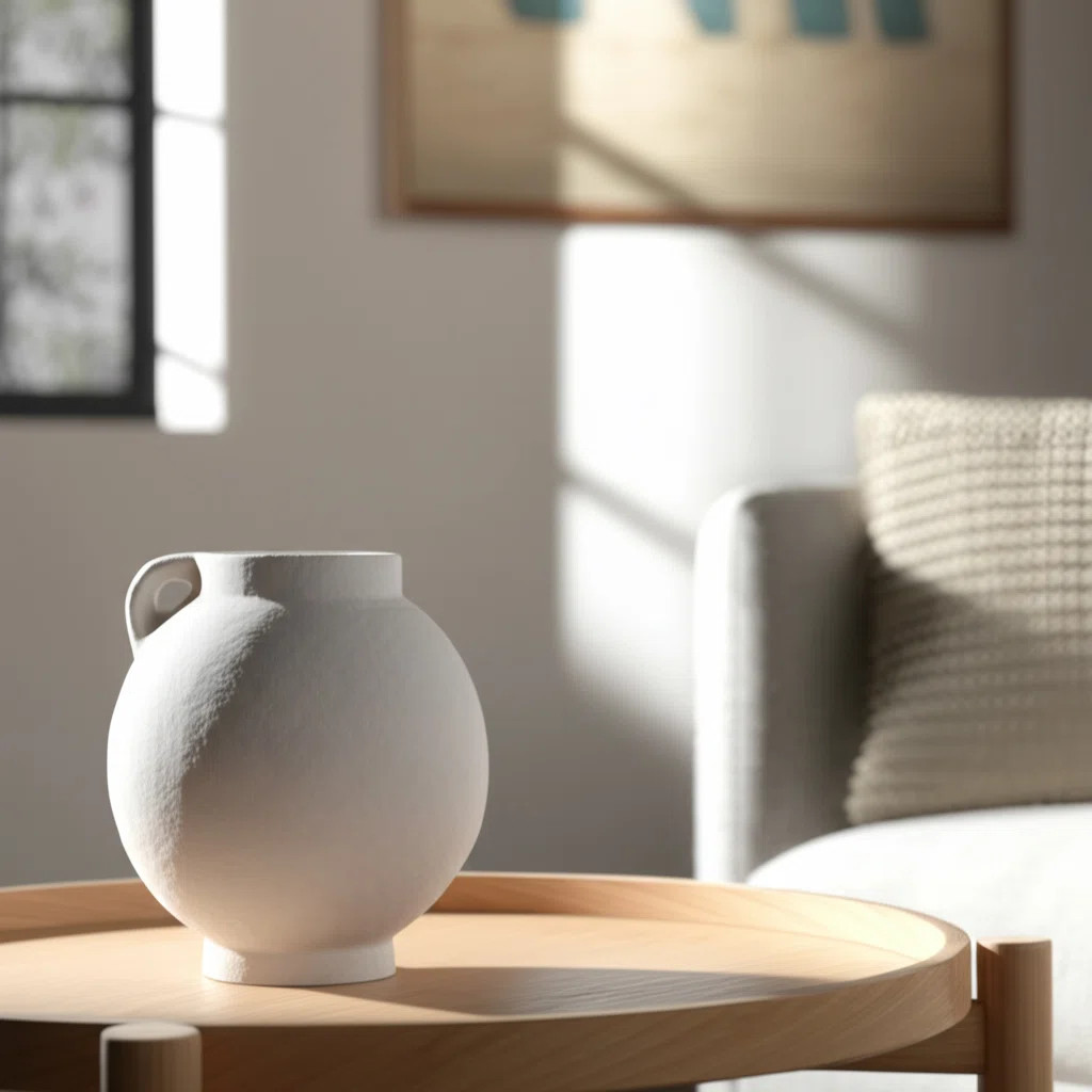 Contemporary Round Vase Handcrafted Terracotta Pottery Modern Sculptural Design Accent Vessel wit... | Wayfair North America