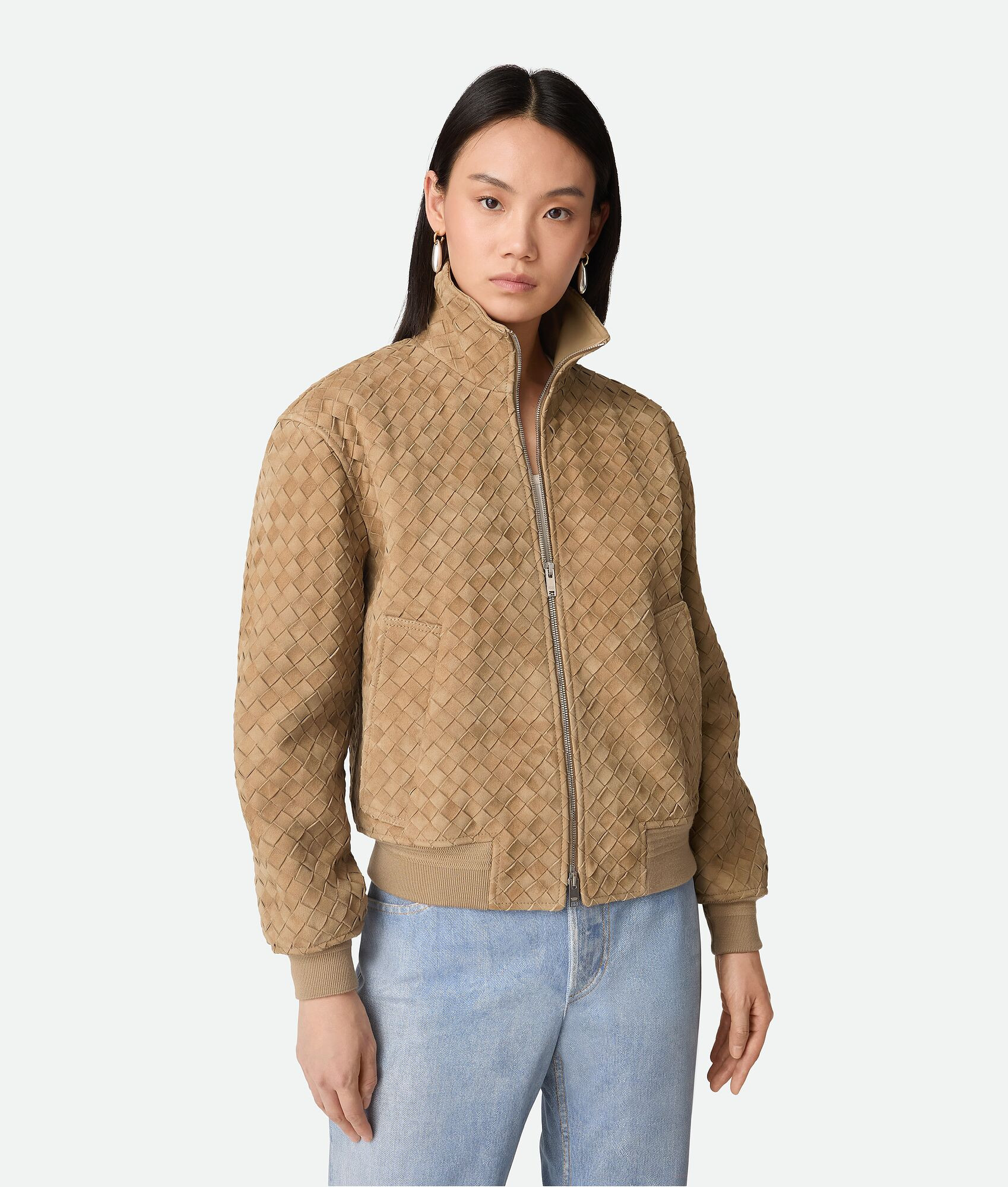 Women's Intrecciato Suede Blouson in Cane sugar | Bottega Veneta US | Bottega Veneta