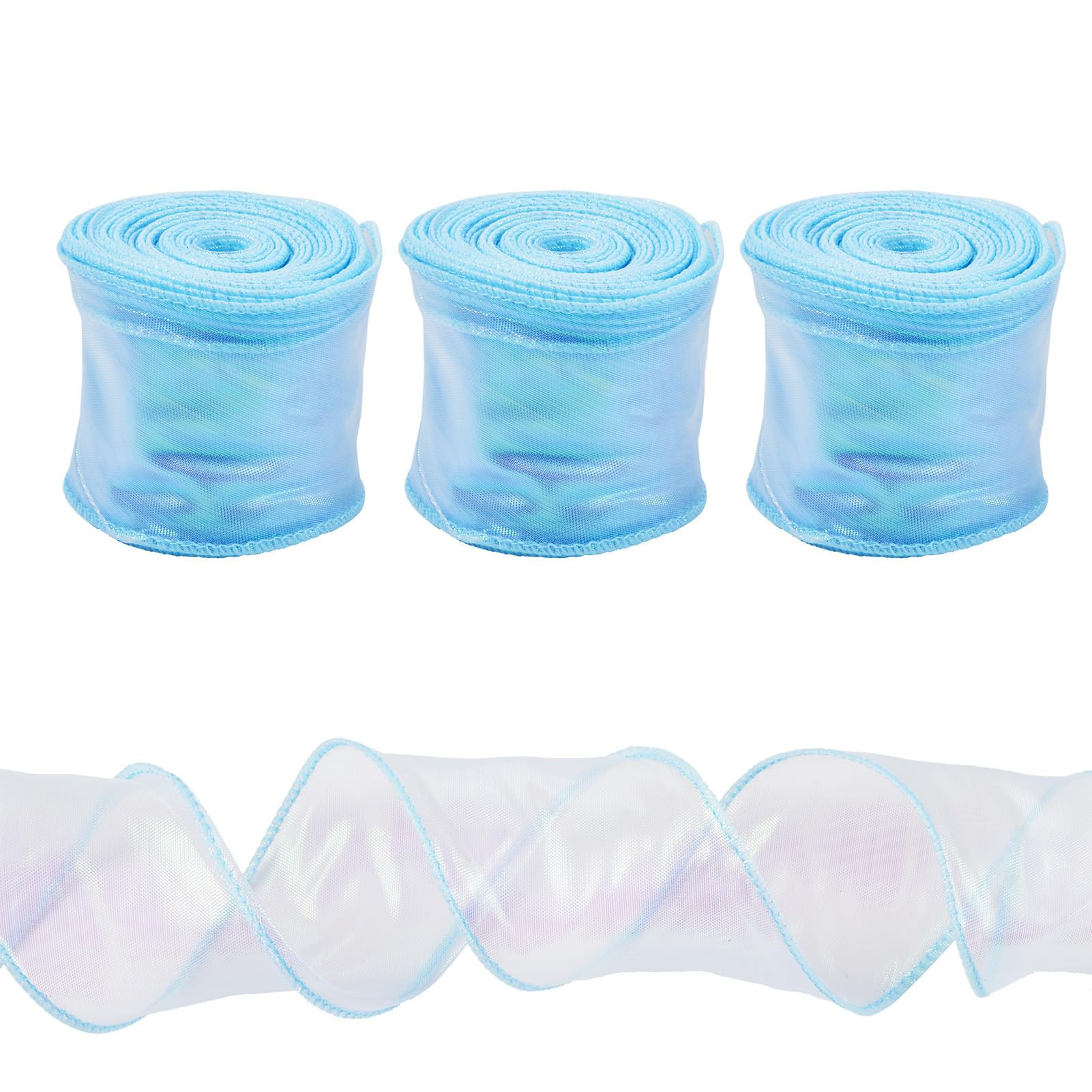 Elecrelive 30 Yards Iridescent Chiffon Ribbons Sky Blue Sheer Wired Ribbon 2.36 Inch Shimmer Trim... | Amazon (US)