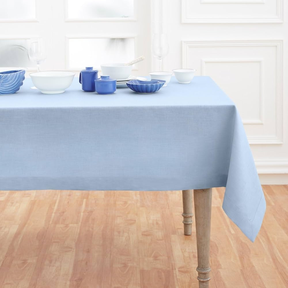 Solino Home Linen Tablecloth – 100% Pure Linen Holiday, Christmas Sky Blue Tablecloth 108" L x ... | Amazon (US)