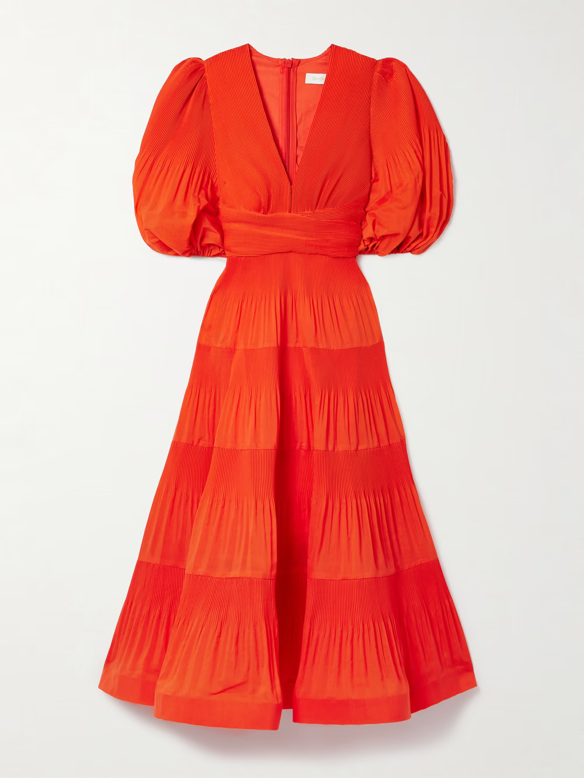 Tiered plissé-taffeta midi dress | NET-A-PORTER (US)