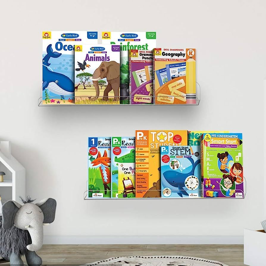 Weiai Clear Acrylic Shelf 15" Invisible Floating Wall Ledge Bookshelf, Kids Book Display Shelves ... | Amazon (US)