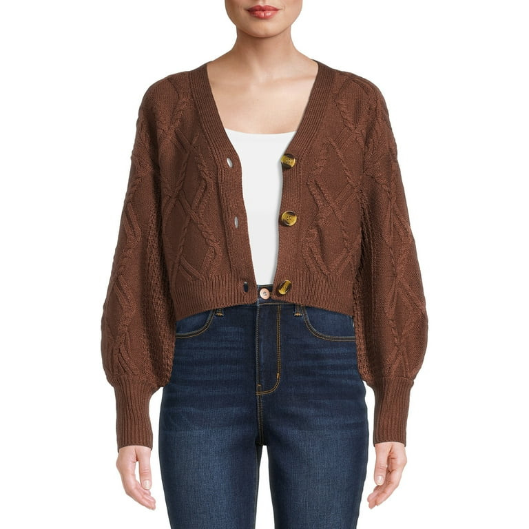 No Boundaries Junior's V-Neck Cable Cardigan | Walmart (US)