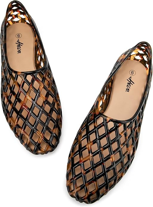 HEVA Women's Jelly Mesh Flats | Breathable Clear Hollow Shoes,Summer Beach Jellies Ballet Sandals | Amazon (US)