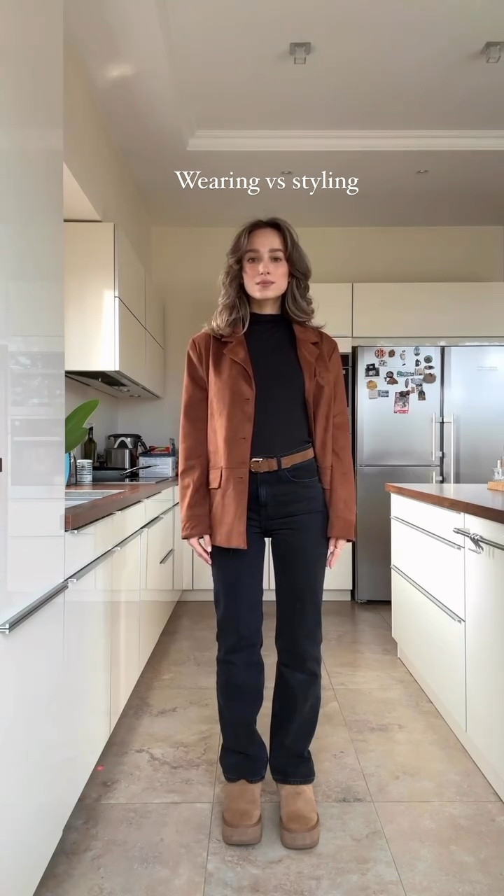 Wearing vs styling ☺️ I’ve been very into black & brown combo! #wearingvsstyling