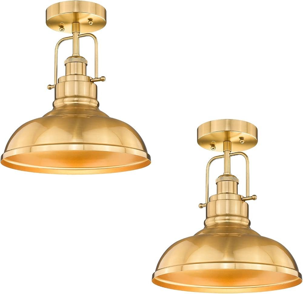 zeyu 11 Inch Semi Flush Mount Ceiling Light, 2 Pack Farmhouse Brass Ceiling Light with Metal Dome... | Amazon (US)