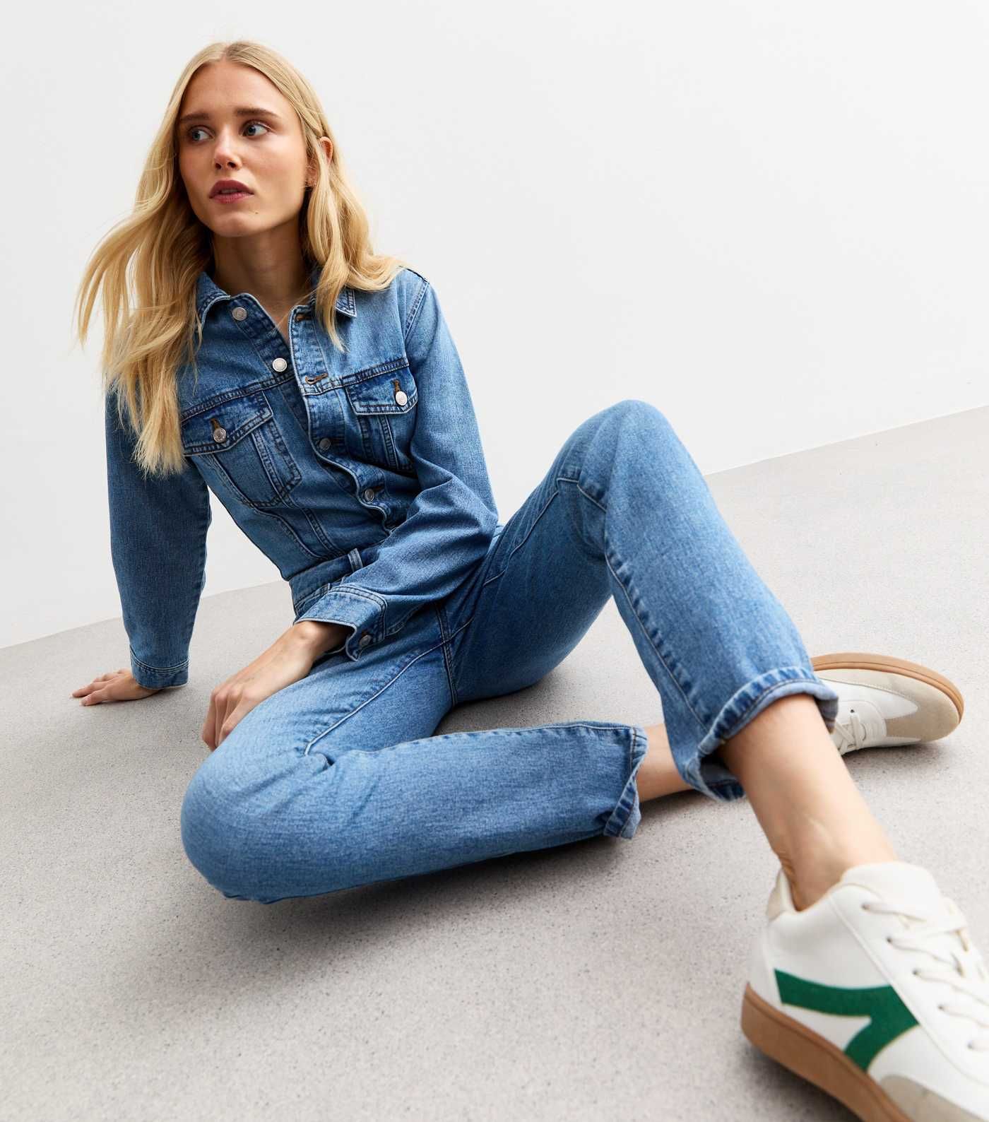 Blue Straight Leg Denim Jumpsuit 
						
						Add to Saved Items
						Remove from Saved Items | New Look (UK)