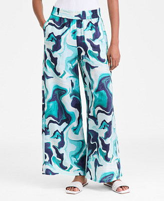 Women's Printed Pull-On Wide-Leg Pants, Macy's Exclusive | Macy's