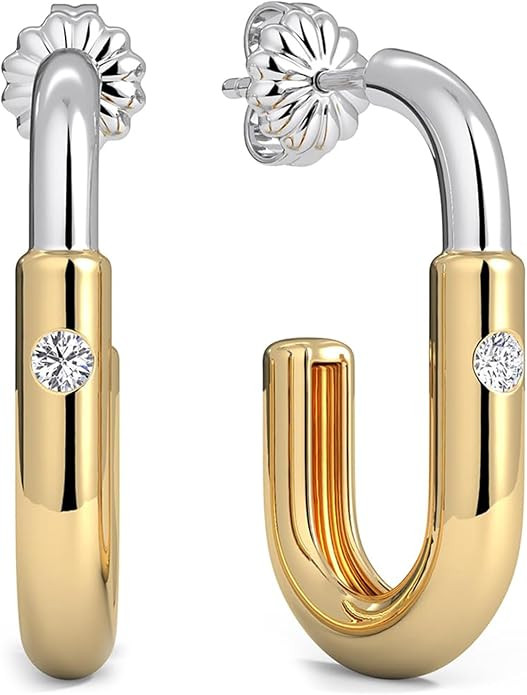 Two-Tone Moissanite Hoop Earrings for Women, 14K Gold & White Gold Plated Mixed Metal Hoop Earrin... | Amazon (US)
