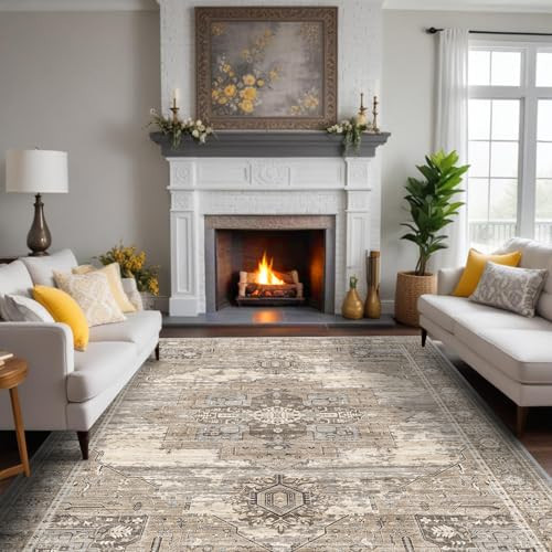 RUUGME Washable 8x10 Area Rugs - Large Rugs for Living Room Stain Resistant Carpet Vintage Rugs for Bedroom with Non Slip Backing Home Decor Floor Decoration Mat (8x10 Beige) | Amazon (US)