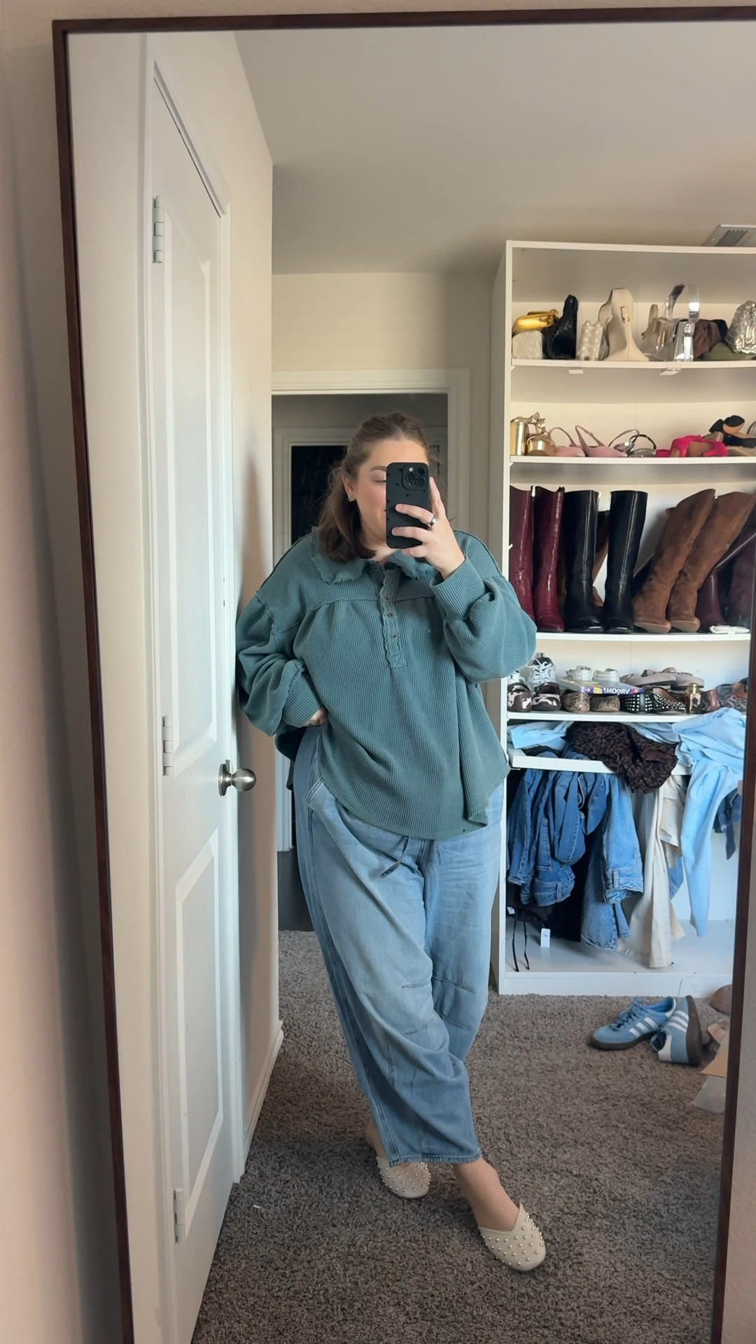 Plus size casual outfit. Wearing large in thermal. 16 in jeans 

#LTKPlusSize