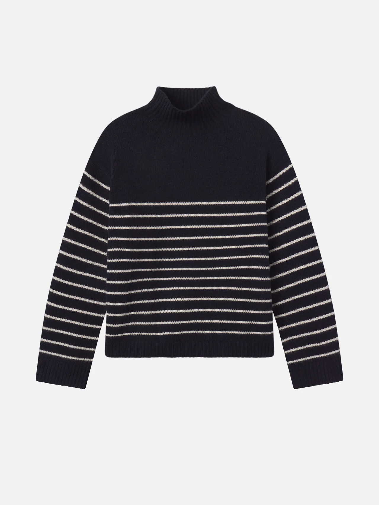 THE STRIPED CASHMERE TURTLENECK NAVY MULTI | Frame Denim