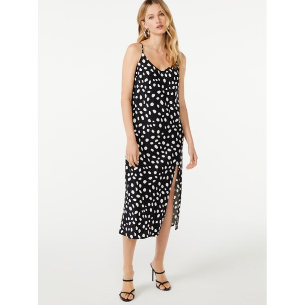 Scoop Women's V-Neck Midi Slip Dress with Slit | Walmart (US)