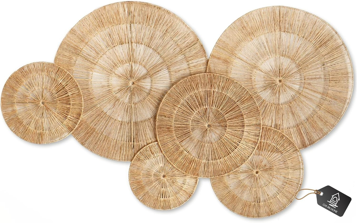 CHI AN HOME Wicker 23 Inch Jute Wall Decor Baskets, Set of 6 Extra Large Woven Jute Wall Plates, 23",21",15",13",12,10", Decorative Baskets for Wall Arts, Wall Hanging for Bedroom, Living Room, Office | Amazon (US)