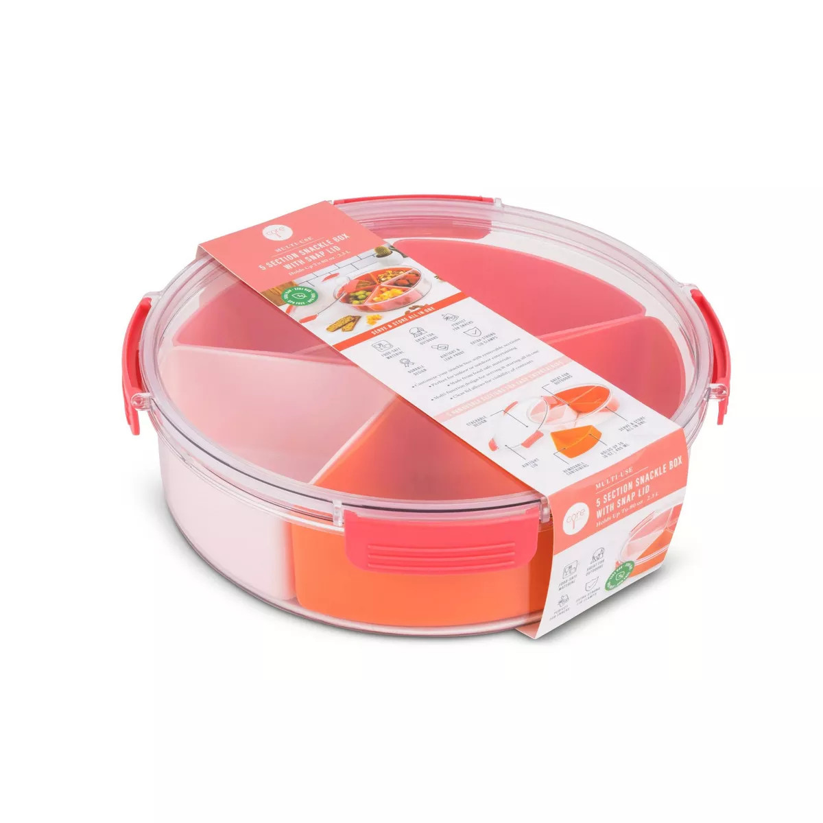 Core Kitchen Round Locking Snack Box: Recycled PET Food Storage Container, Red, 80 Volume, Hand W... | Target