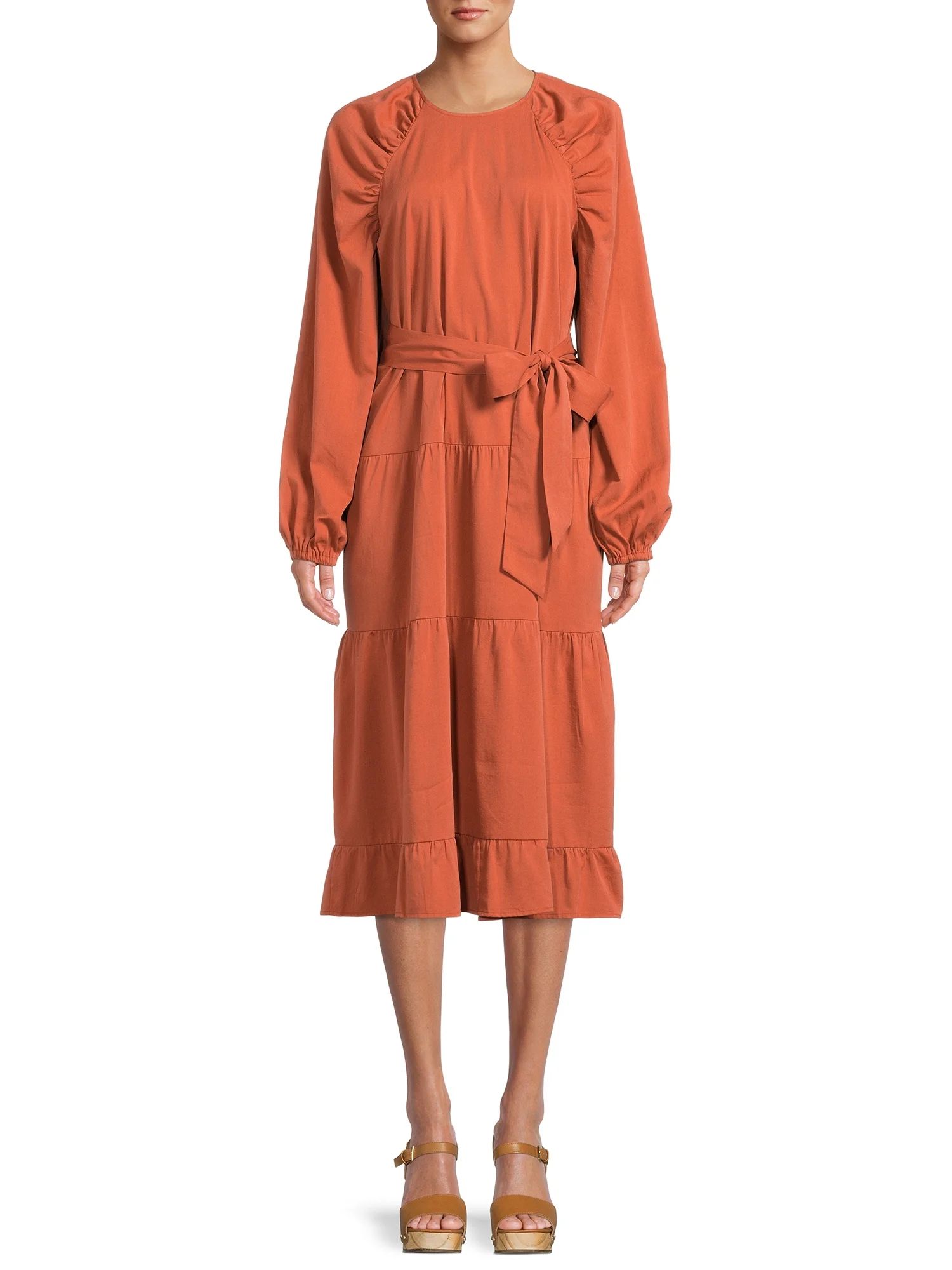 The Get Women's Tiered Dress with Long Sleeves - Walmart.com | Walmart (US)