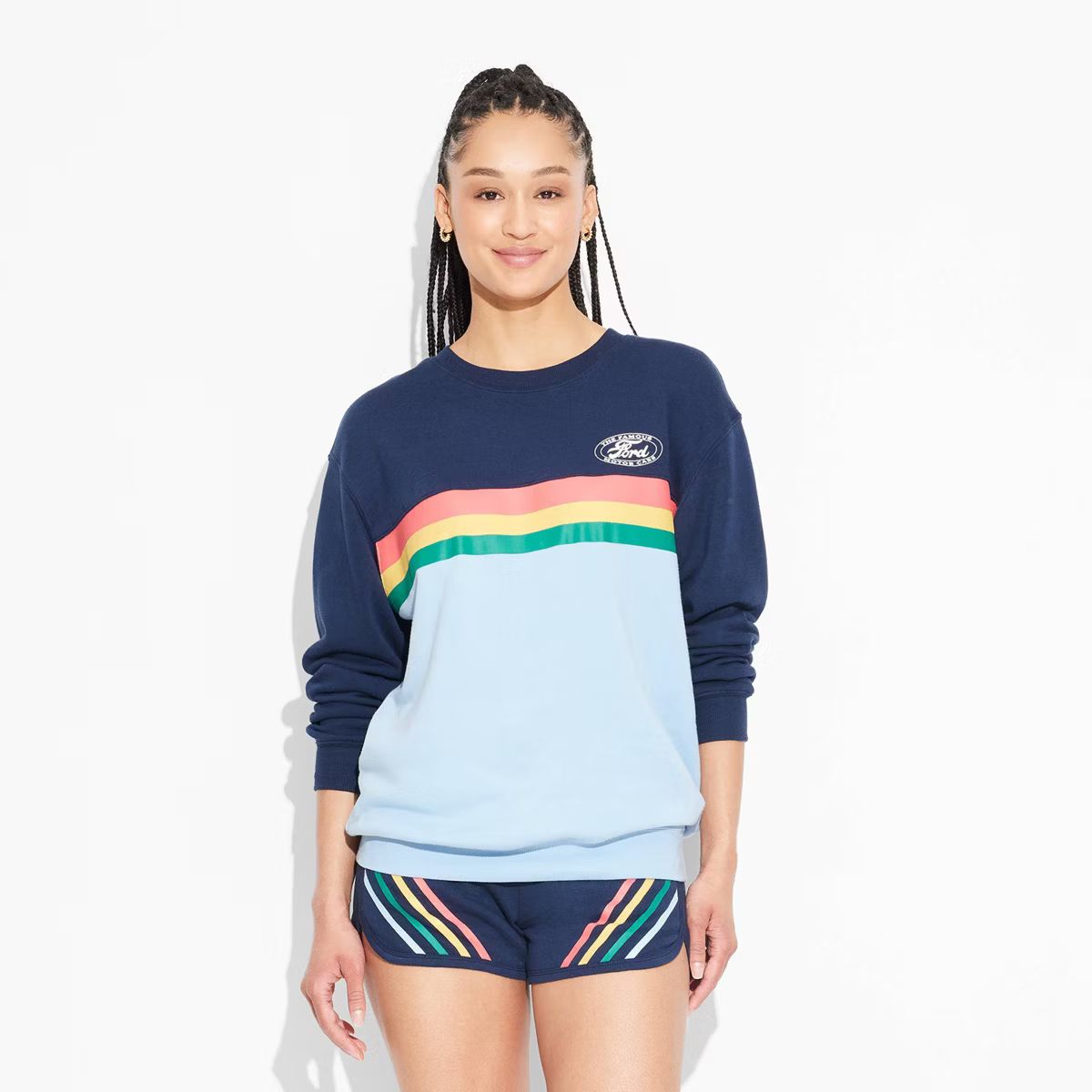 Women's Ford Striped Graphic Sweatshirt - Blue | Target