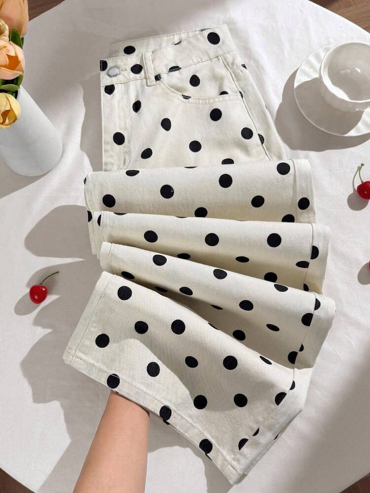Muchica 2026SSpring And SummerPlus Size Polka Dot Print Slant Pocket Casual Loose PantsOutdoor Clothing, Back To School, Street Clothing, Y2K Clothing,Lothing | SHEIN