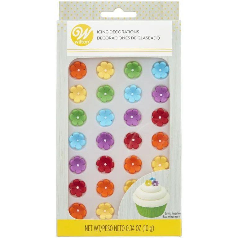 Wilton Mini Daisy Royal Icing Decorations, Rainbow, 0.33 oz, 32-Pieces | Walmart (US)
