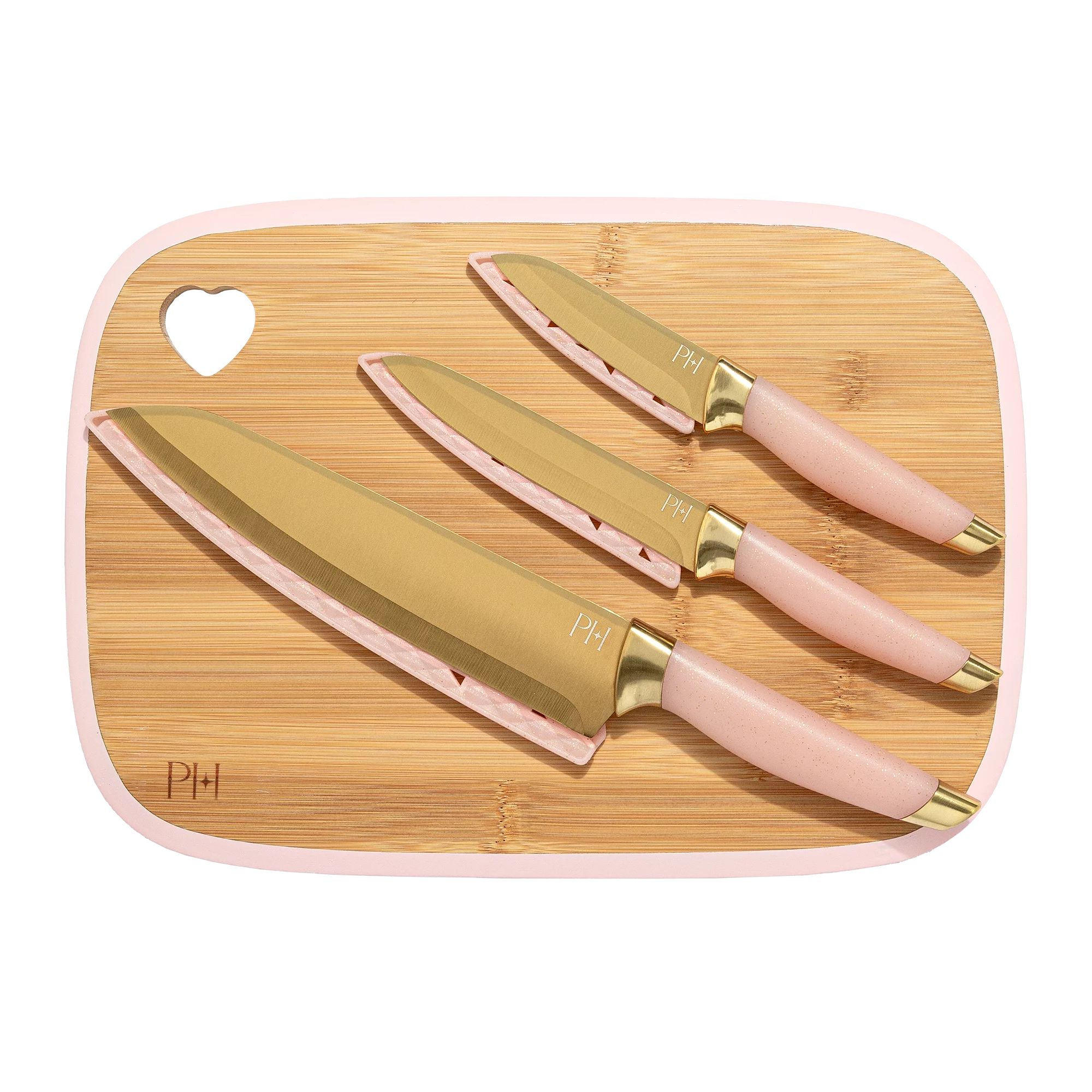 Paris Hilton 7-Piece Reversible Bamboo Heart Cutting Board and Stainless Steel Cutlery Set, Pink | Walmart (US)