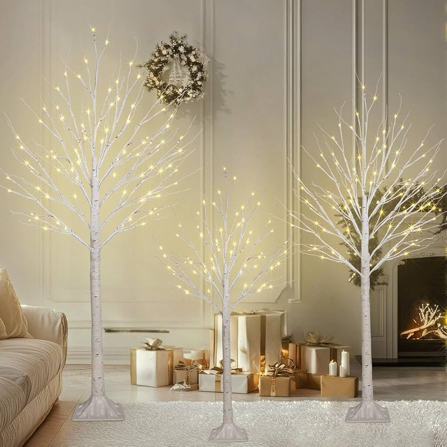 3 Pack 4FT 5FT and 6FT 300LED Christmas Lighted Birch Tree, Timer Function Prelit Artificial Tree... | Amazon (US)