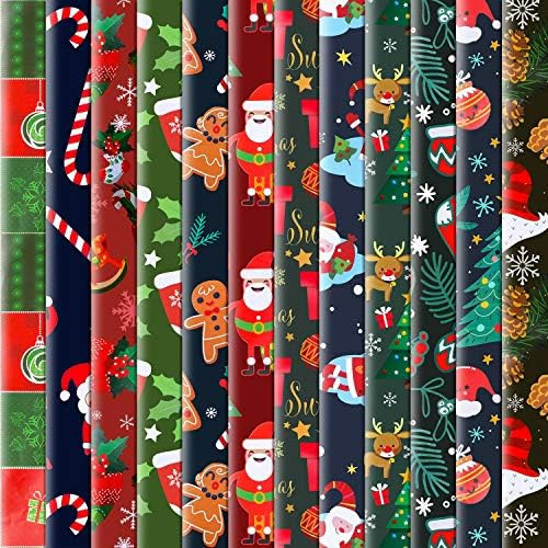 Konsait 12 Sheets Folded Large Sheets of Christmas Wrapping Paper Traditional Gift Wrap, 74 x 50c... | Amazon (US)