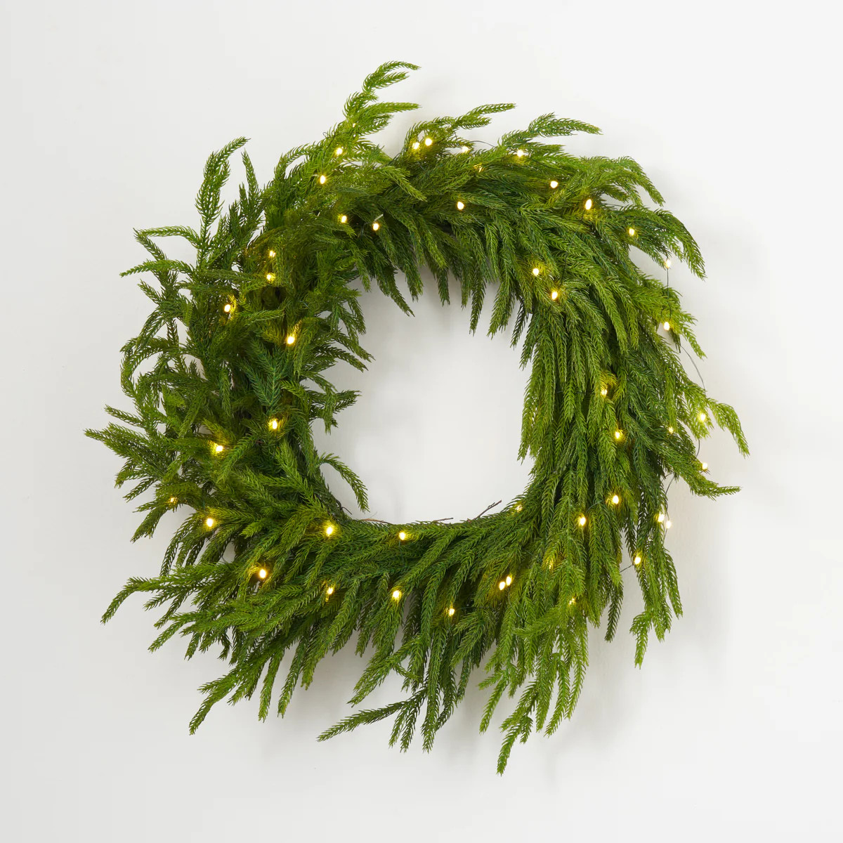 Twinkling Norfolk - White Pre-Lit Real Touch Greenery Norfolk Christmas Holiday Wreath - Availabl... | Darby Creek Trading