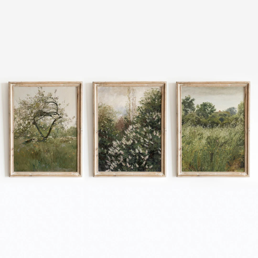 Spring Landscapes | Vintage Set of 3 Oil Paintings | Floral Nature Art | Summer Artwork | Digital... | Etsy (US)