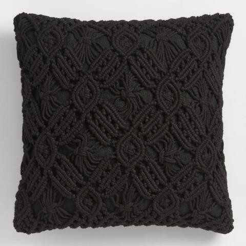 Black Macrame Indoor Outdoor Throw Pillow | World Market