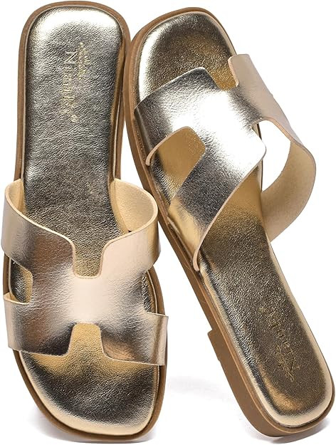 NianEr Womens Microfiber Leather Comfort Foam Support H Sandals Square Toe Dress Dressy Slip On C... | Amazon (US)