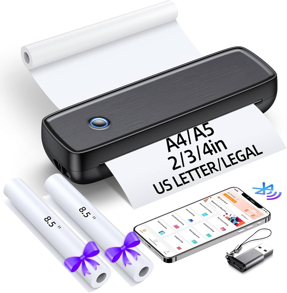 Portable Printer Wireless for Travel，Bluetooth Thermal Printer Support 8.5" X 11" US Letter &Le... | Amazon (US)