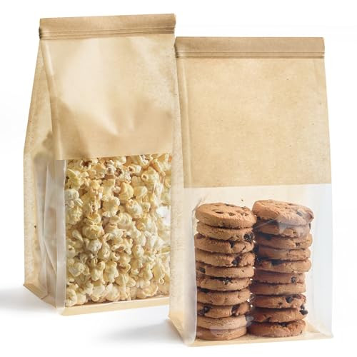 50 Pack Bakery Bags with Window, 5.1 x 3.9 x 11 Inches Kraft Paper Cookie Bags Tin Tie Tab Lock T... | Amazon (US)