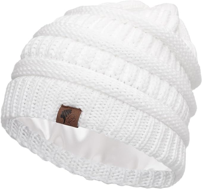 Olivia Sylx Chunky Satin Lined Beanie for Women - Satin Lined Winter Hat - Warm Satin Lined Slouc... | Amazon (US)