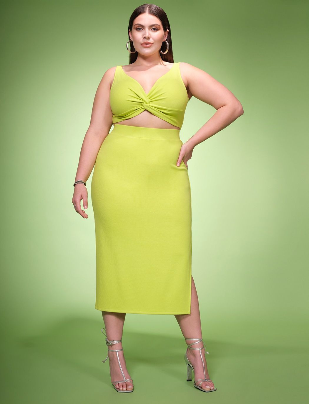 Knit Column Midi Skirt With Slit | Women's Plus Size Skirts | ELOQUII | Eloquii