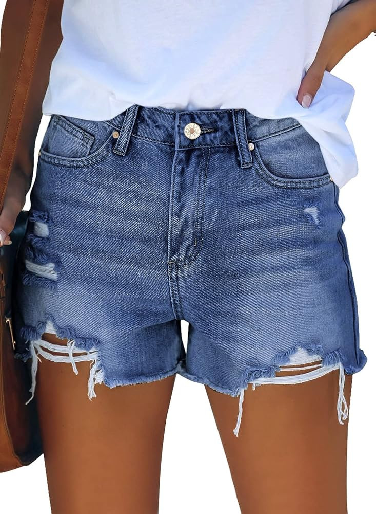 GRAPENT Women's High Waisted Ripped Stretchy Denim Hot Short Summer Jean Shorts | Amazon (US)