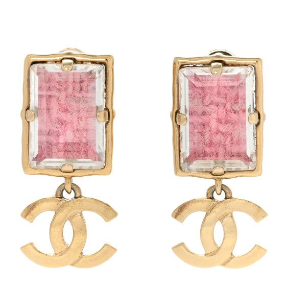 Crystal Tweed CC Drop Earrings Pink Gold | FASHIONPHILE (US)