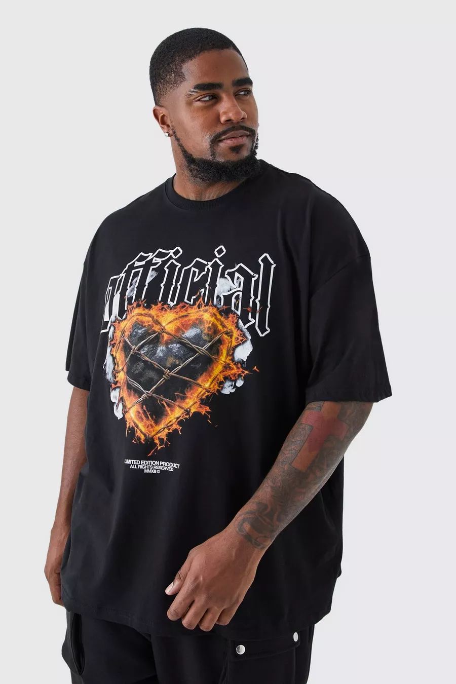 Plus Oversized Official Flame Hearts Print T-shirt | Boohoo.com (UK & IE)