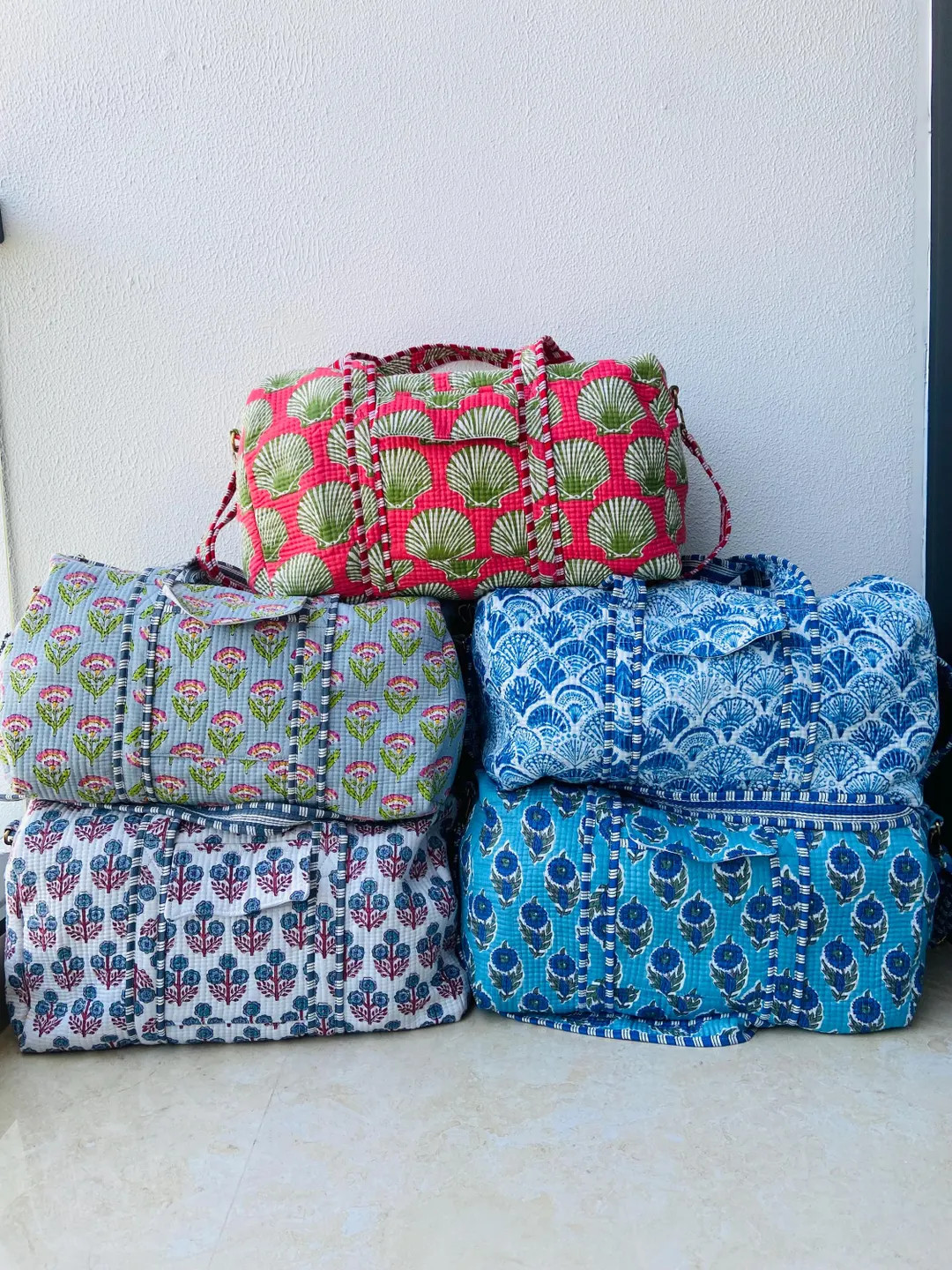Large Cotton Quilted Duffle Bags Block Print Gifts Handmade Colorful Travel Night Travel Gym Yoga... | Etsy (US)