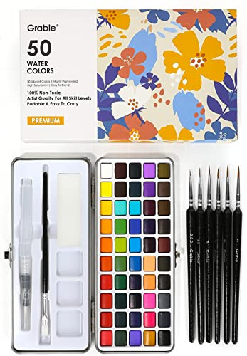 Grabie 50 Colors Watercolor Paint Set, Detail Paint Brush Included, Watercolor Paints, Painting S... | Amazon (US)