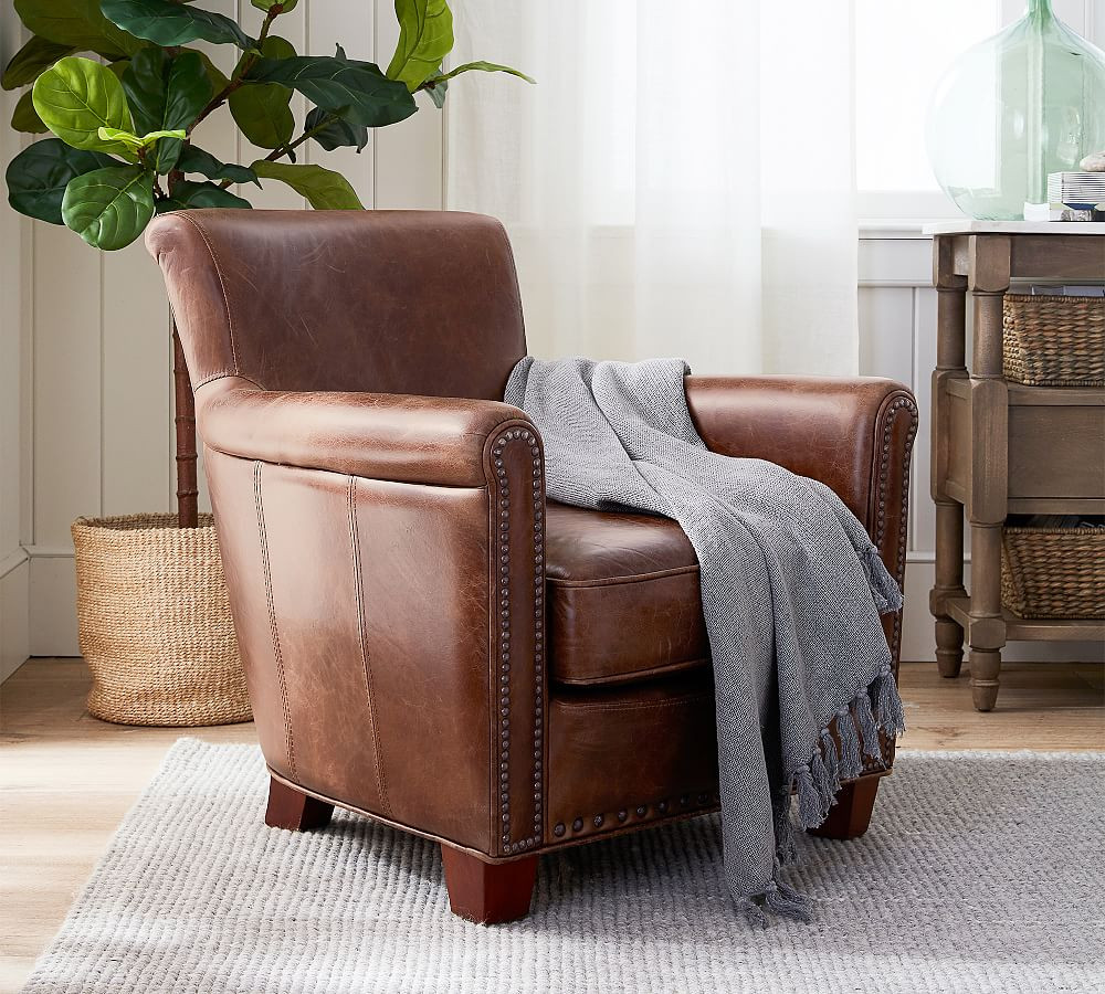 Irving Roll Arm Leather Armchair | Pottery Barn (US)