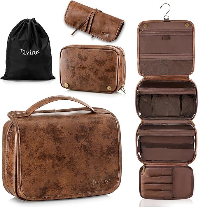 Elviros Men's Cosmetic Case, Waterproof, PU Leather, 3-in-1 Detachable Portability Design, Dark B... | Amazon (US)