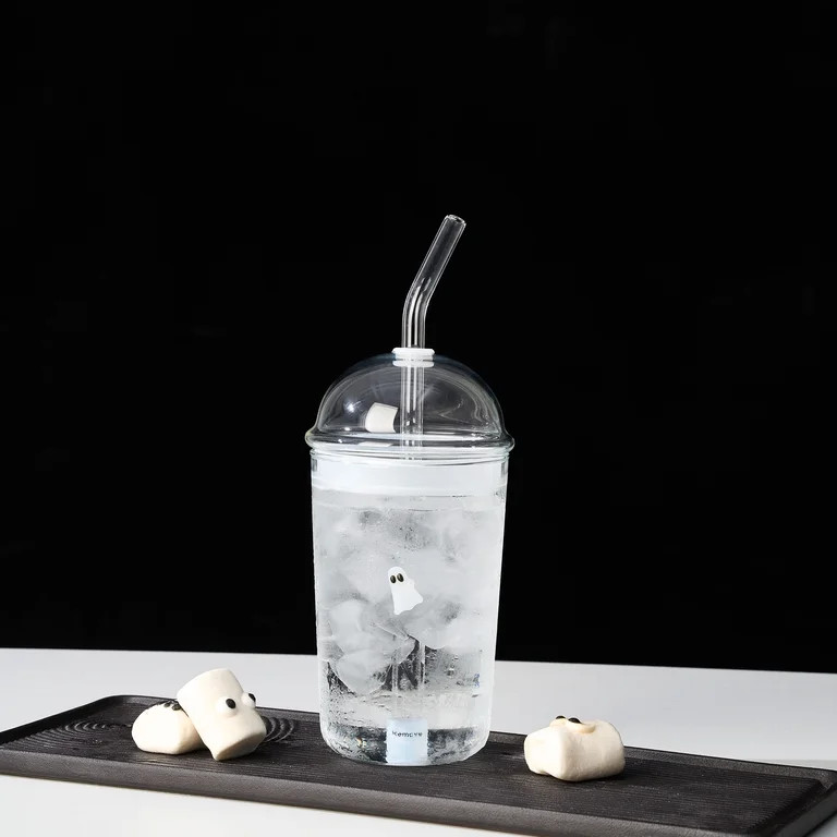 Way to Celebrate 16 oz Ghost Icon Clear Glass Sipper with Straw and Lid | Walmart (US)