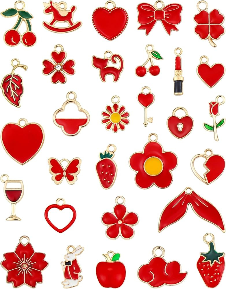 30 Pcs Assorted Gold Plated Red Theme Enamel Charms Pendants Earring Pendants Charms for Necklace... | Amazon (US)